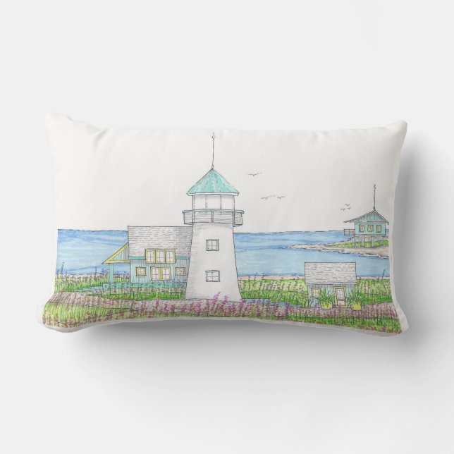 White Lighthouse Lumbar Pillow Buitenkussen (Voorkant)