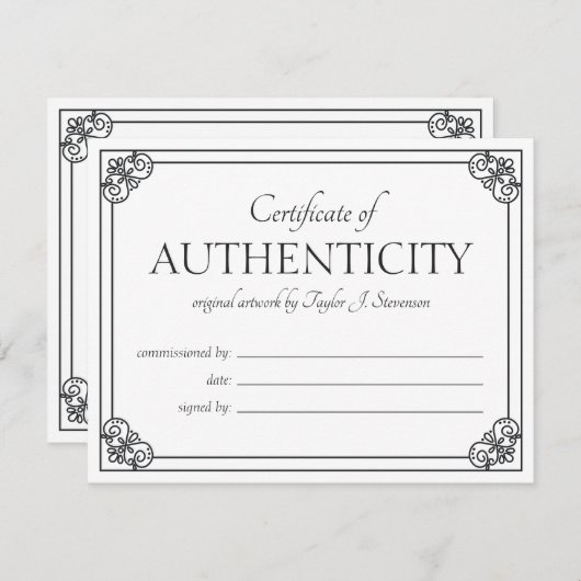 White  Lijst Certificate of Authenticity (Voorkant / Achterkant)