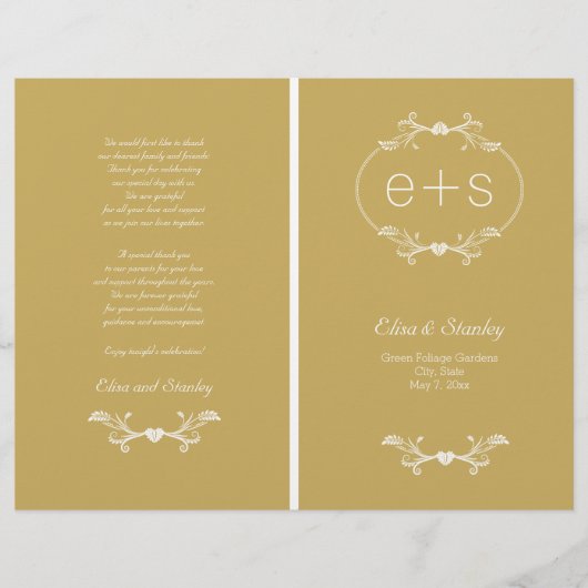 White lijst, initialen gevouwen gouden trouwprogra (Voorkant)