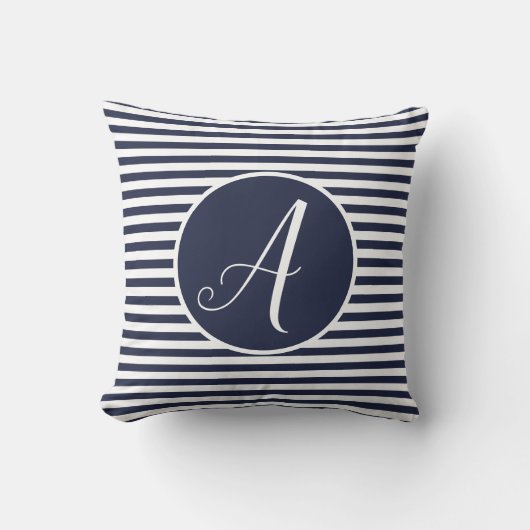 White Lijst Monogram Letter Stripes Cushion Kussen (Voorkant)