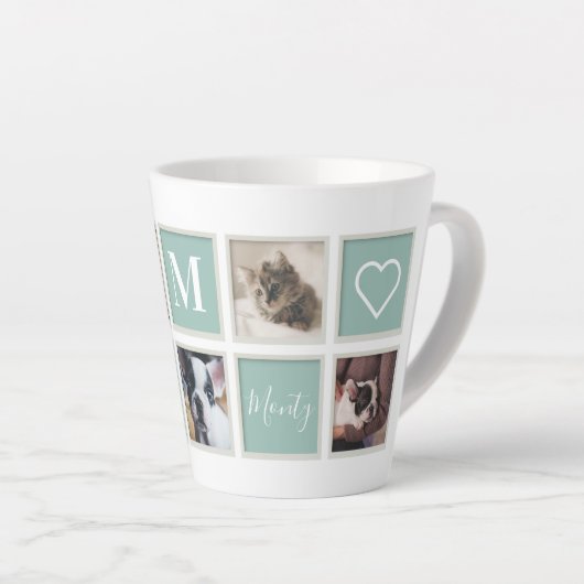 White  Lijst Pet Mam Monogram en Foto Latte Mok (Rechterhoek)