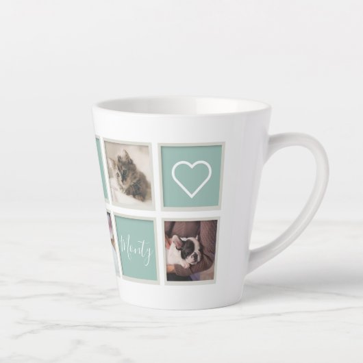 White  Lijst Pet Mam Monogram en Foto Latte Mok (Rechts)