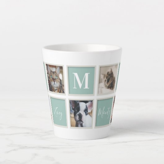 White  Lijst Pet Mam Monogram en Foto Latte Mok (Voorkant)