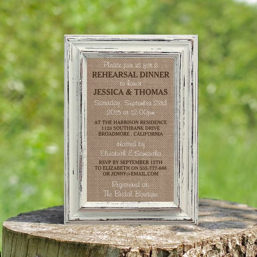 White Lijst Rustic Burlap Wedding Rehearsal Dinner Kaart