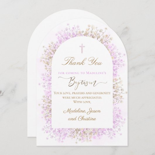 white lilac flowers Baptism thank you card Kaart (Voorkant / Achterkant)