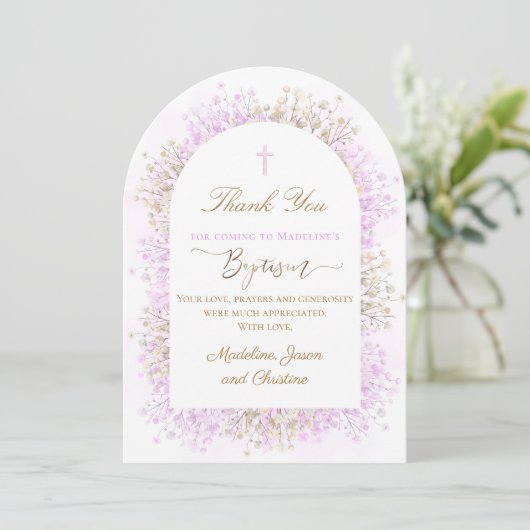 white lilac flowers Baptism thank you card Kaart (Staand voorkant)