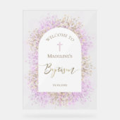 white lilac flowers Baptism welcome sign Acryl Bord (Voorkant)