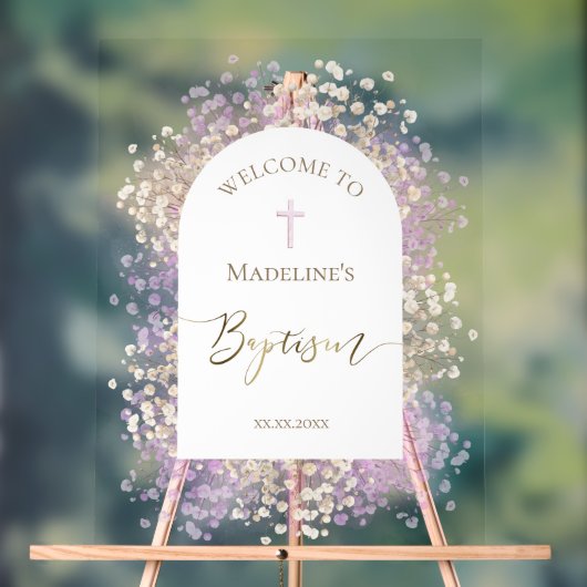 white lilac flowers Baptism welcome sign Acryl Bord (Neutraal)