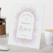 white lilac flowers Baptism welcome sign Reclamebord Met Voetstuk (Insitu)