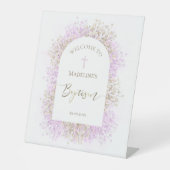 white lilac flowers Baptism welcome sign Reclamebord Met Voetstuk (Voorkant)