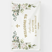 White Lilies 1st Birthday Baptism Welcome Sign Spandoek (Verticaal)