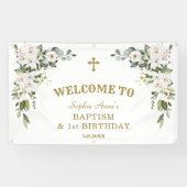 White Lilies 1st Birthday Baptism Welcome Sign Spandoek (Horizontaal)