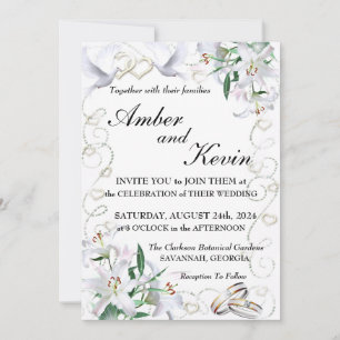 White Lilies and Doves Invitation Kaart