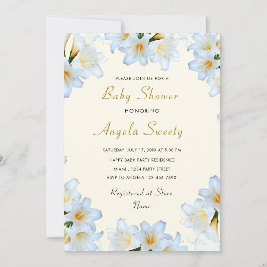 White Lilies Baby shower Invitation met QR Code (Voorkant)