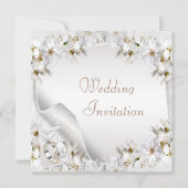 White Lilies, Doves & Wedding Bands Wedding Invite Kaart (Voorkant)