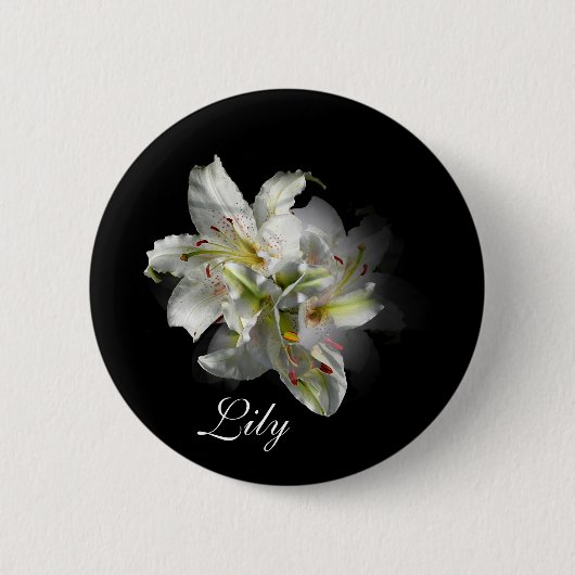 White Lilies Fantasy Ronde Button 5,7 Cm (Voorkant)