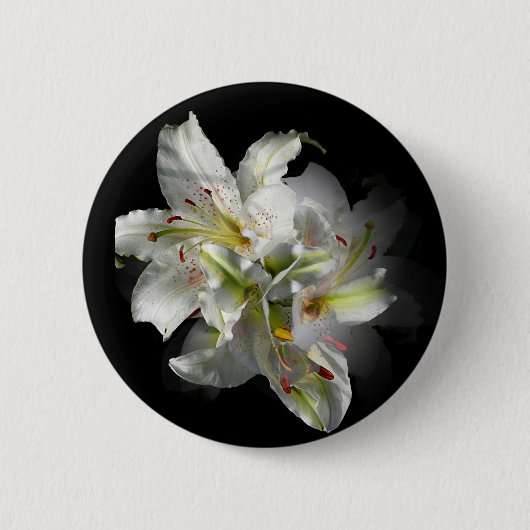 White Lilies Fantasy Ronde Button 5,7 Cm (Voorkant)