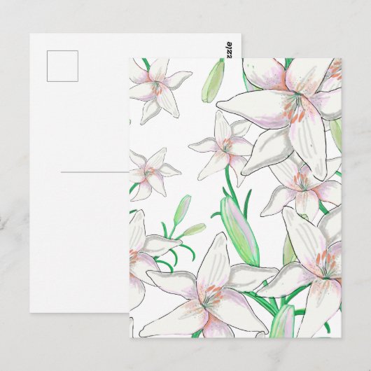 White Lilies Illustration Briefkaart (Voorkant / Achterkant)