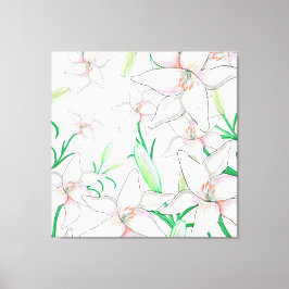 White Lilies Illustration Canvas Afdruk