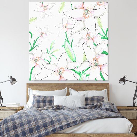 White Lilies Illustration Canvas Afdruk (Insitu (Slaapkamer))