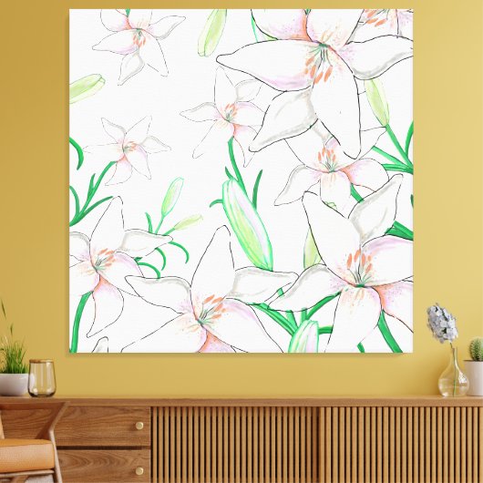White Lilies Illustration Canvas Afdruk (Insitu (Woonkamer))