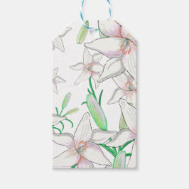 White Lilies Illustration Gift Label Cadeaulabel