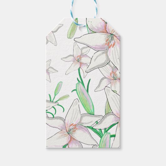White Lilies Illustration Gift Label Cadeaulabel (Voorkant)