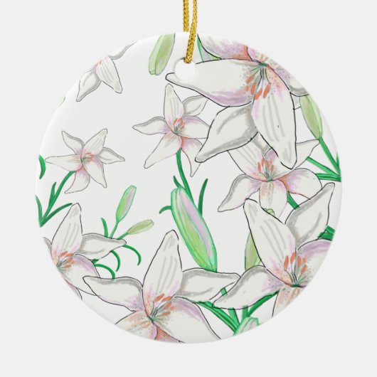 White Lilies Illustration Keramisch Ornament (Voorkant)