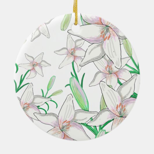 White Lilies Illustration Keramisch Ornament (Achterkant)