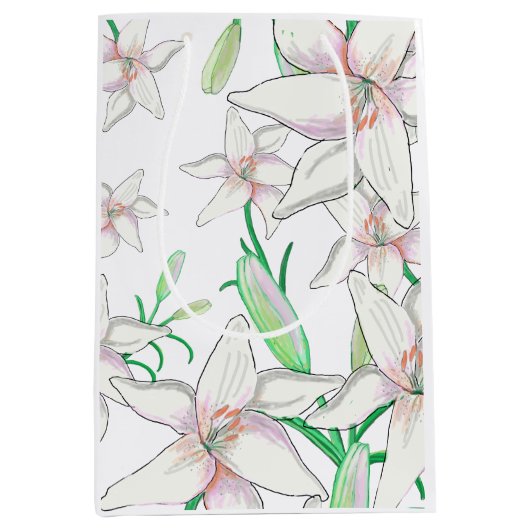 White Lilies Illustration Medium Cadeauzakje (Voorkant)