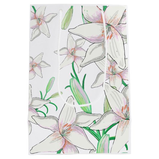 White Lilies Illustration Medium Cadeauzakje (Achterkant)