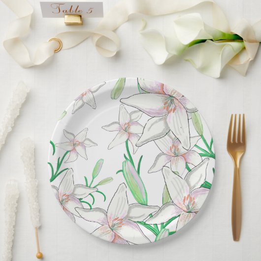 White Lilies Illustration Papieren Bordje (Huwelijk)