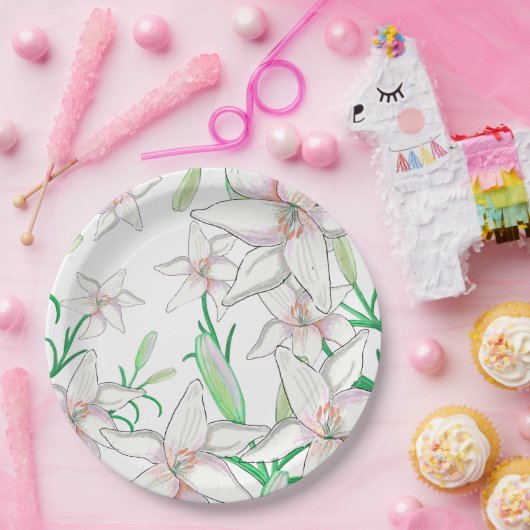 White Lilies Illustration Papieren Bordje (Feest)
