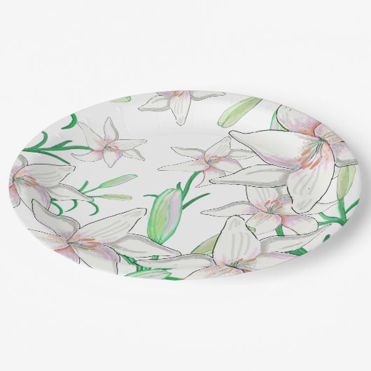 White Lilies Illustration Papieren Bordje (Gekanteld)