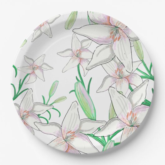 White Lilies Illustration Papieren Bordje (Voorkant)