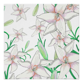 White Lilies Illustration Perfect Poster