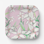 White Lilies Illustration Pink Papieren Bordje (Voorkant)