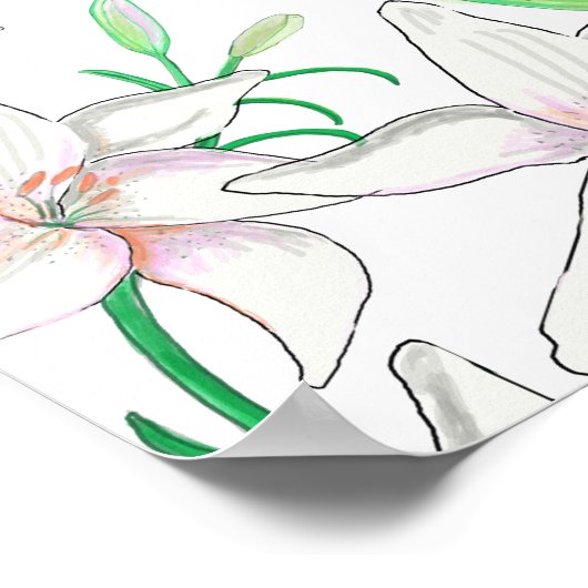 White Lilies Illustration Poster (Hoek)