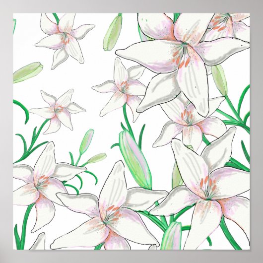 White Lilies Illustration Poster (Voorkant)