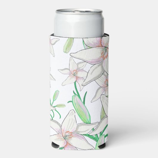 White Lilies Illustration Seltzer Blikjeskoeler (Seltzer Voorkant)