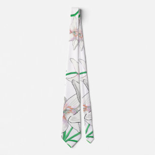 White Lilies Illustration Stropdas