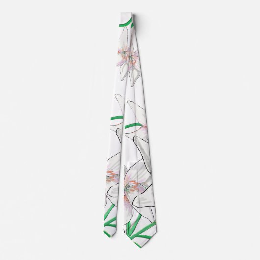 White Lilies Illustration Stropdas (Achterkant)