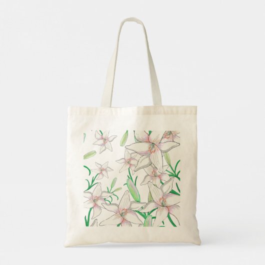 White Lilies Illustration Tote Bag (Achterkant)