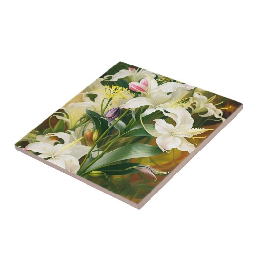 White Lilies in Bloom Tegeltje (Zijkant)