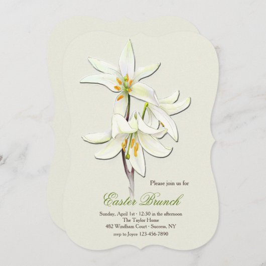 White Lilies Invitation Kaart (Voorkant / Achterkant)