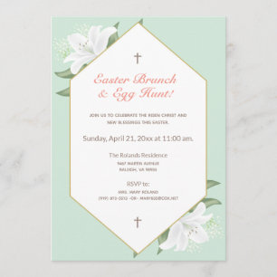 White Lilies & Mild Mint Easter Brunch Invite Kaart