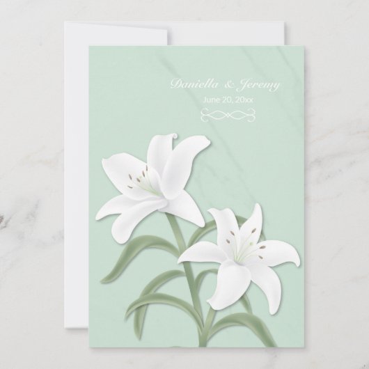 White Lilies & Mild Mint Engagement Party Kaart (Achterkant)