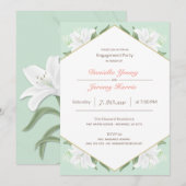 White Lilies & Mild Mint Engagement Party Kaart (Voorkant / Achterkant)
