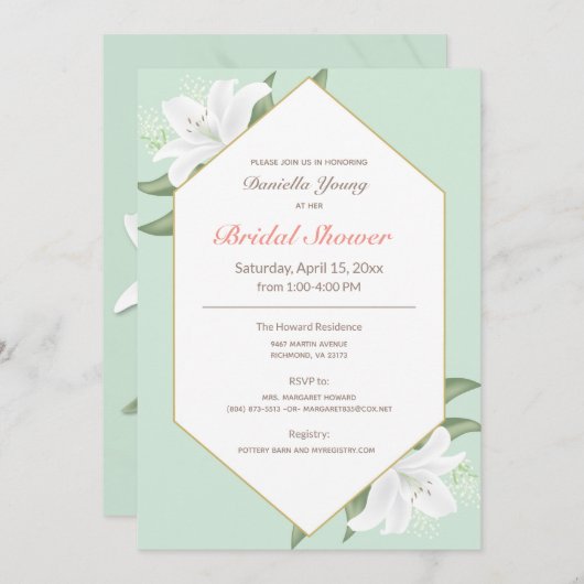 White Lilies & Mild Mint Vrijgezellenfeest Invite Kaart (Voorkant / Achterkant)