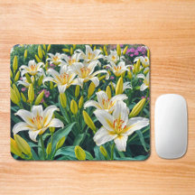 White Lilies Mouse Pad